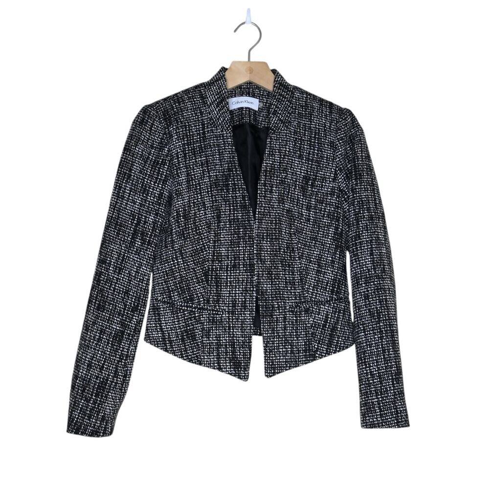 Calvin Klein Womens 2 Tweed Lined Cropped Blazer